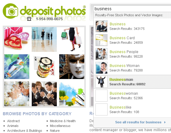 depositphotos smart search - example "business"